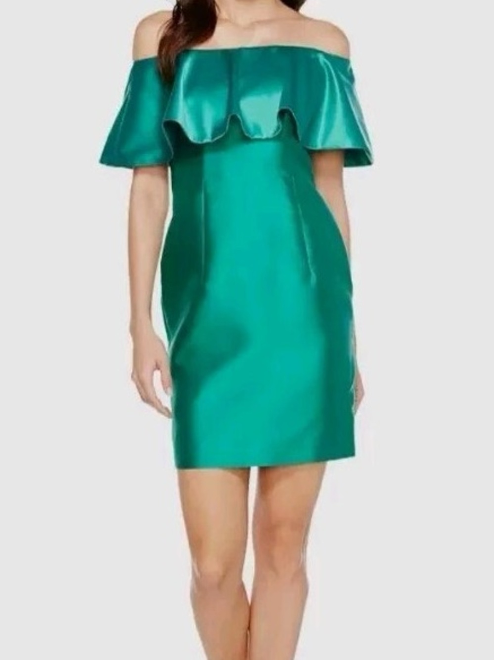 Adrianna Papell Off-The-Shoulder Emerald Green Dress